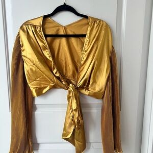 Gold Crop Tie-Front Blouse